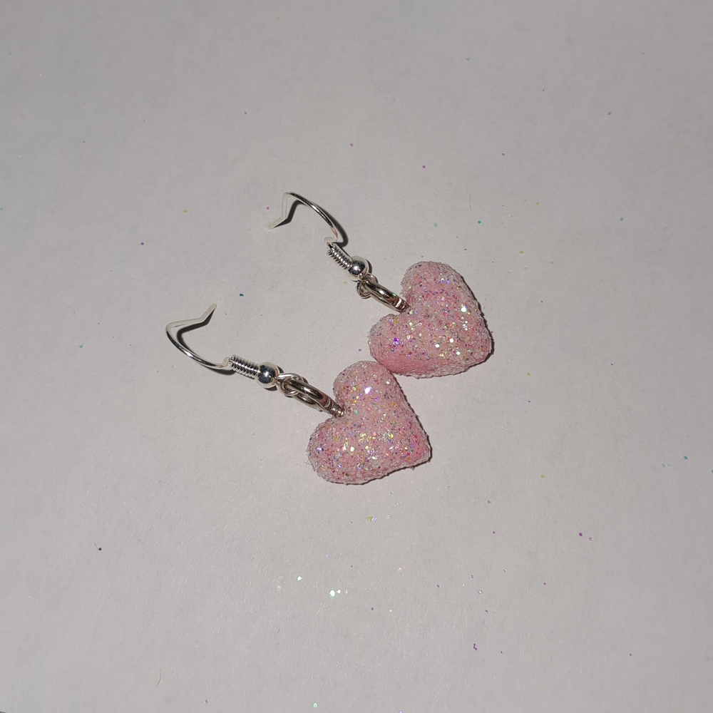 Pink Heart Glitter Earrings